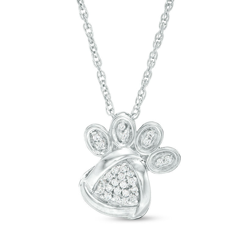 0.04 CT. T.W. Diamond Love Knot Dog Paw Print Pendant in Sterling