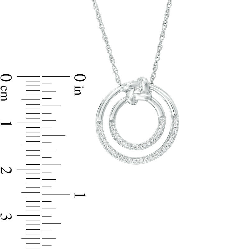 Main Image 2 of 0.086 CT. T.W. Diamond Love Knot Double Circle Pendant in Sterling Silver