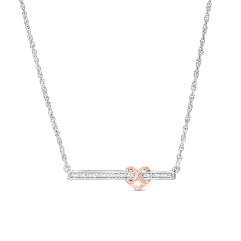 CT. T.W. Diamond Infinity Heart Bar Necklace in Sterling Silver and 10K Rose Gold