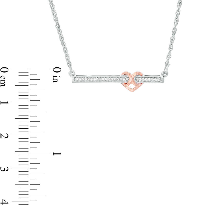 0.146 CT. T.W. Diamond Infinity Heart Bar Necklace in Sterling Silver and 10K Rose Gold - 16.75"