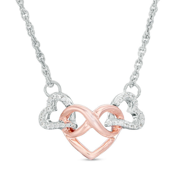 Peoples Jewellers 0.085 CT. T.W. Diamond Infinity Heart Interlocking Necklace in Sterling Silver and 10K Rose Gold 17.38 Kingsway Mall