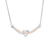 0.147 CT. T.W. Diamond Love Knot Heart Curved Bar Necklace in Sterling Silver and 10K Rose Gold - 16.37"