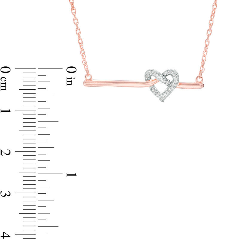 0.04 CT. T.W. Diamond Love Knot Heart Bar Necklace in 10K Rose Gold - 16.37"