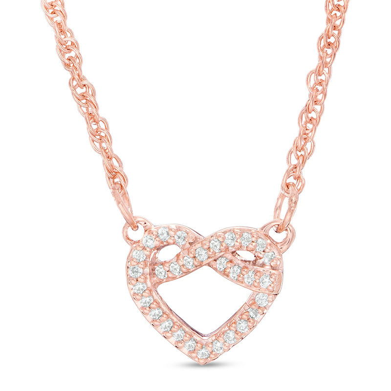 0.066 CT. T.W. Diamond Love Knot Heart Necklace in 10K Rose Gold - 17.6"|Peoples Jewellers