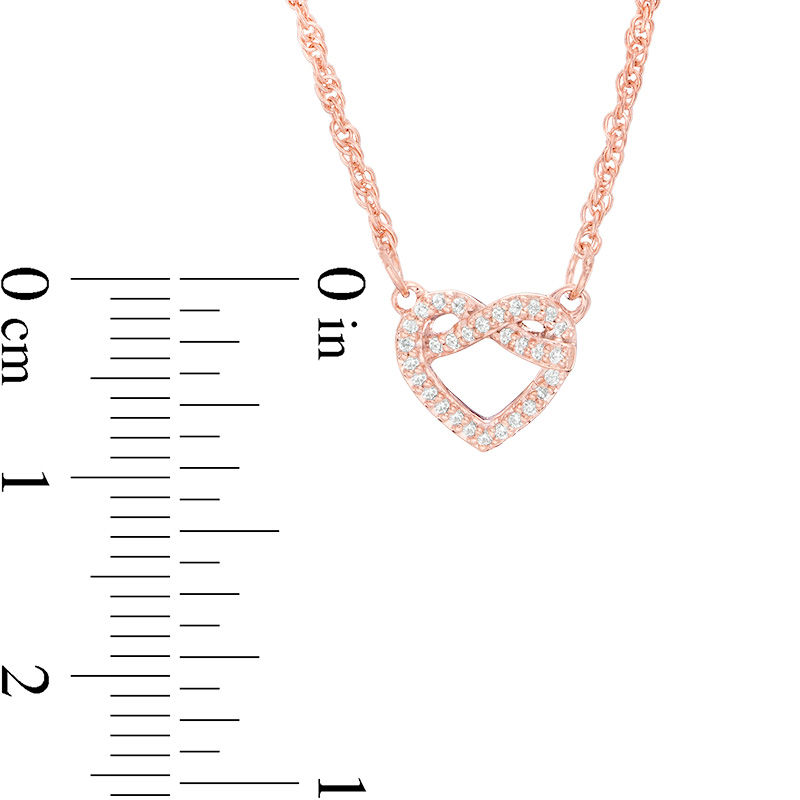 0.066 CT. T.W. Diamond Love Knot Heart Necklace in 10K Rose Gold - 17.6"