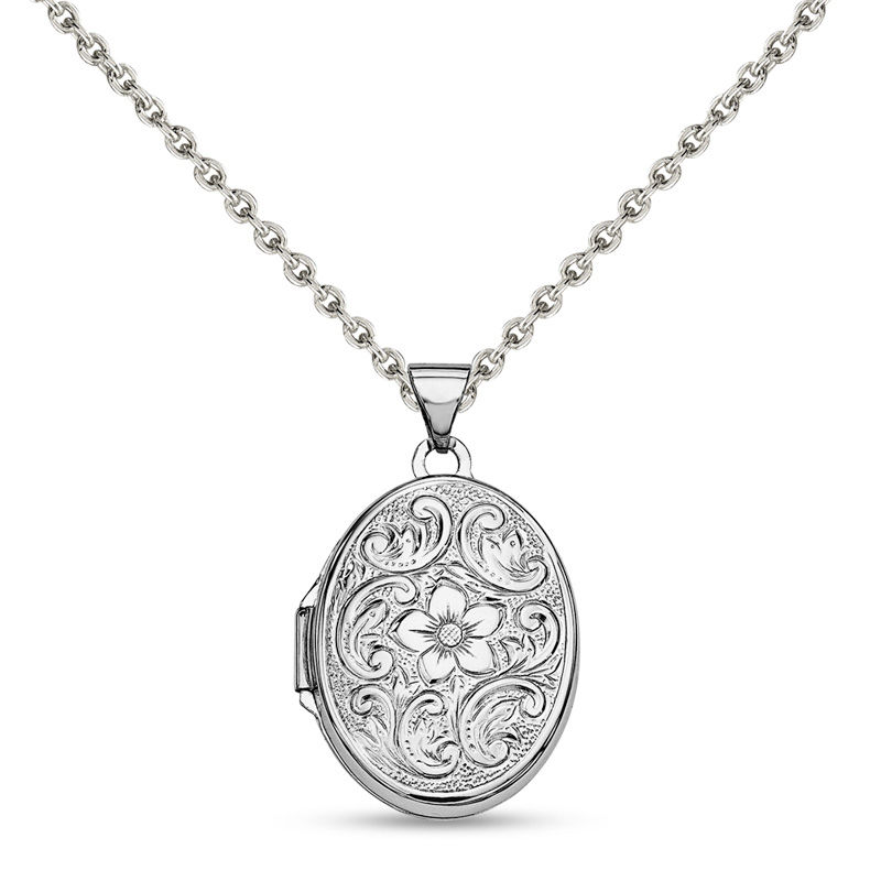 Textured Floral Oval Locket in Sterling Silver