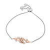 Thumbnail Image 0 of Enchanted Disney Belle 0.086 CT. T.W. Diamond Bypass Rose Bolo Bracelet in Sterling Silver and 10K Rose Gold - 10.5"