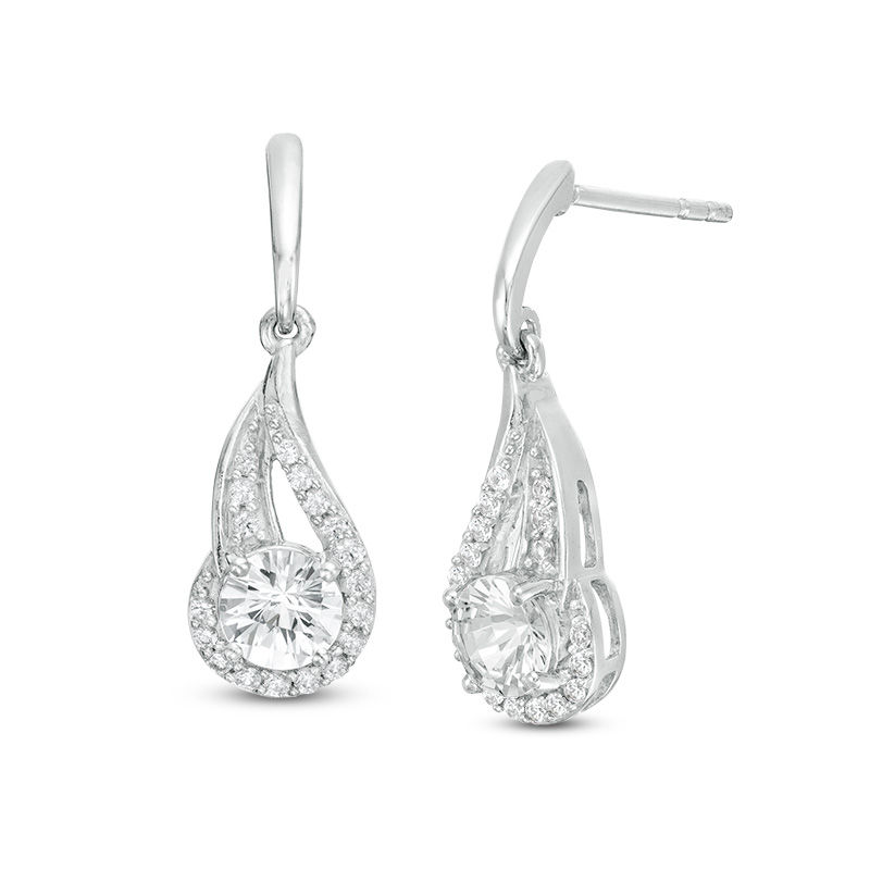 5.0mm Lab-Created White Sapphire Open Flame Drop Earrings in Sterling Silver