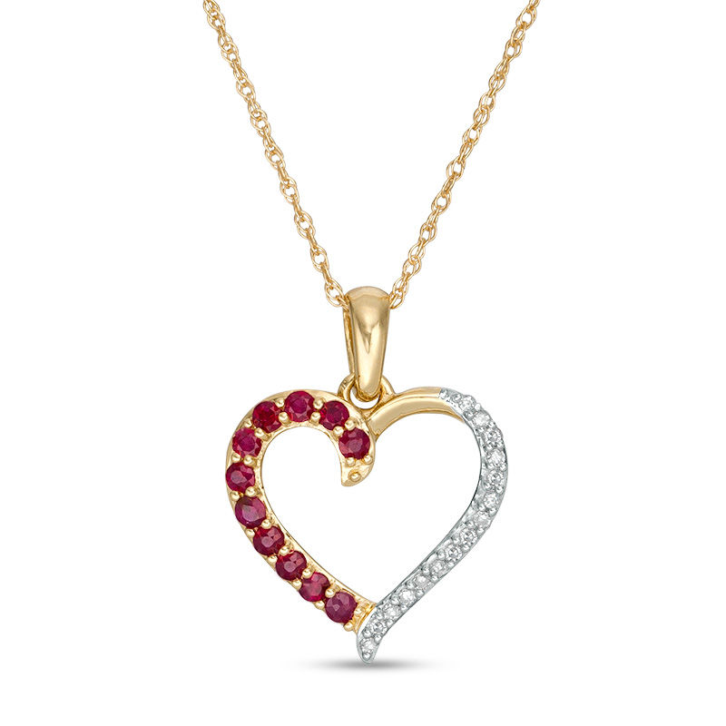 Ruby and 0.04 CT. T.W. Diamond Half-and-Half Heart Pendant in 10K Gold