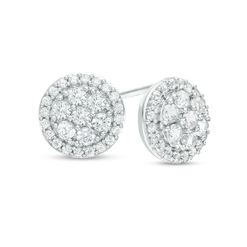 Lab-Created White Sapphire Composite Frame Stud Earrings in Sterling Silver