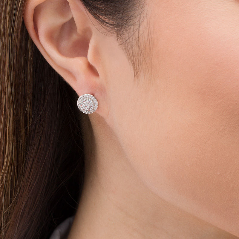 Lab-Created White Sapphire Composite Frame Stud Earrings in Sterling Silver