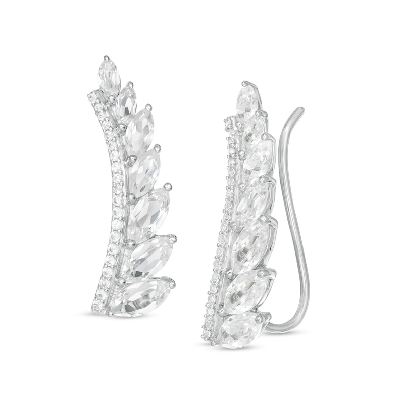 Marquise and Round Lab-Created White Sapphire Graduated Curved Bar Crawler Earrings in Sterling Silver|Peoples Jewellers