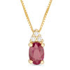 Thumbnail Image 0 of Certified Oval Ruby and 0.04 CT. T.W. Diamond Tri-Top Pendant in 10K Gold