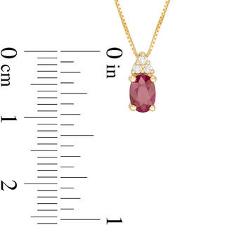 Oval Certified Ruby and 0.04 CT. T.W. Diamond Tri-Top Pendant in 10K Gold