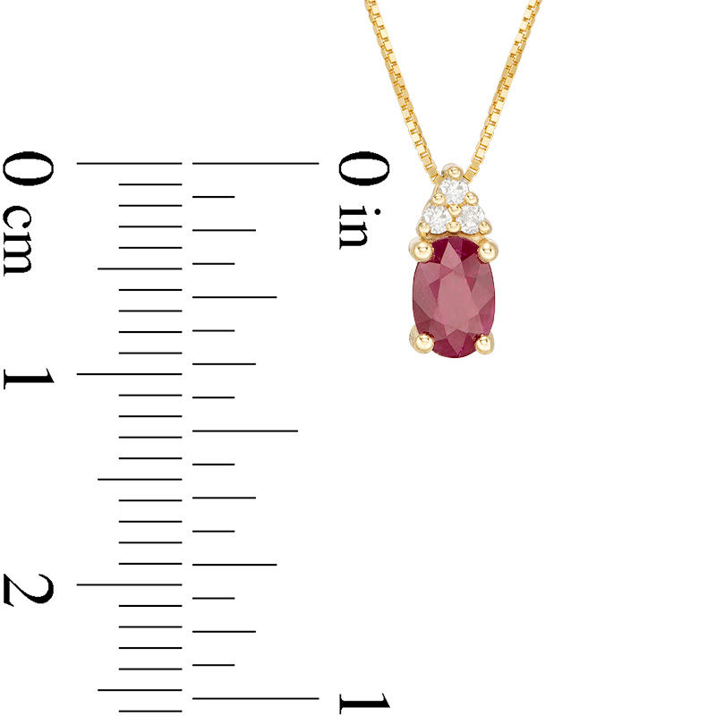 Main Image 3 of Oval Certified Ruby and 0.04 CT. T.W. Diamond Tri-Top Pendant in 10K Gold