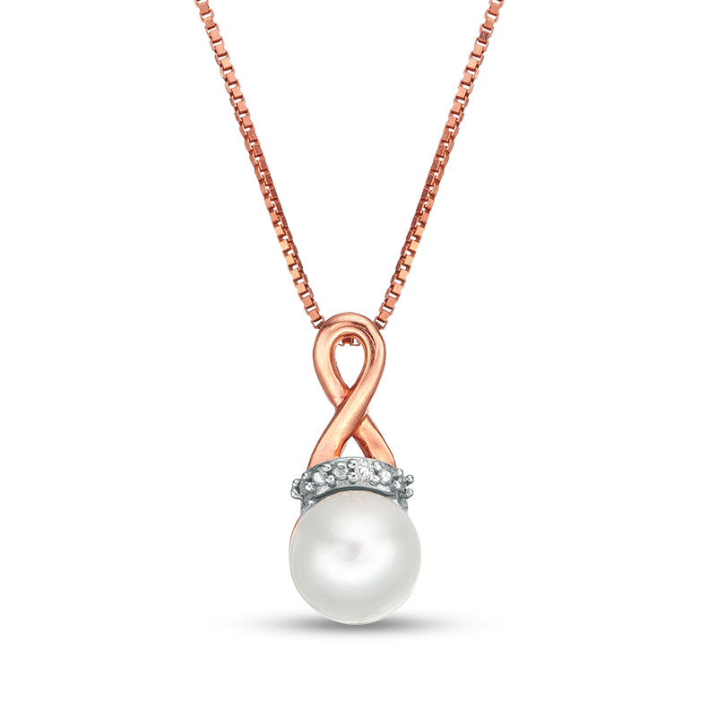 6.0mm Cultured Freshwater Pearl and Diamond Accent Loop Pendant in 10K Rose Gold|Peoples Jewellers