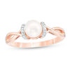 Thumbnail Image 0 of 6.0mm Cultured Freshwater Pearl and Diamond Accent Collar Twist Shank Ring in 10K Rose Gold