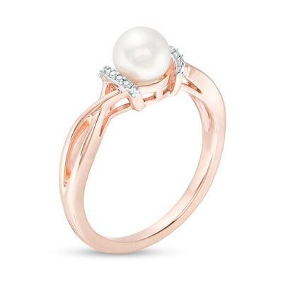6.0mm Freshwater Cultured Pearl and Diamond Accent Collar Twist Shank Ring in 10K Rose Gold