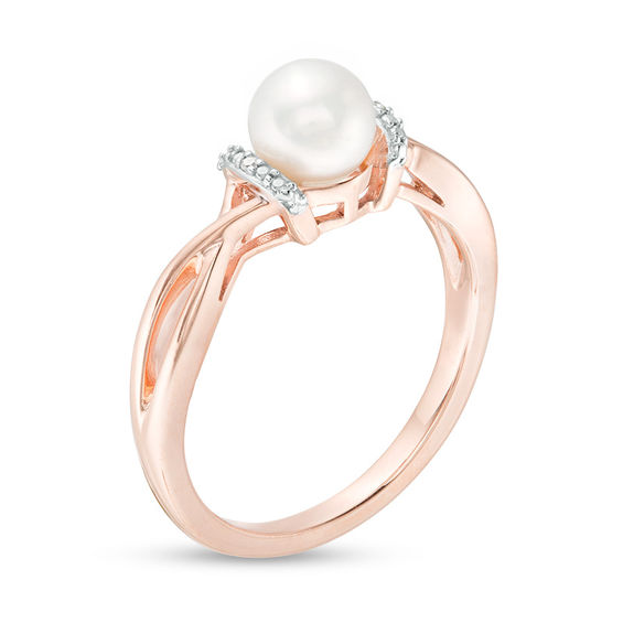 6.0mm Freshwater Cultured Pearl and Diamond Accent Collar Twist Shank Ring in 10K Rose Gold