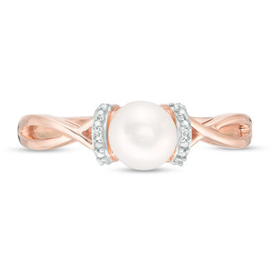 6.0mm Freshwater Cultured Pearl and Diamond Accent Collar Twist Shank Ring in 10K Rose Gold