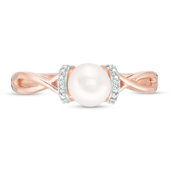 6.0mm Freshwater Cultured Pearl and Diamond Accent Collar Twist Shank Ring in 10K Rose Gold
