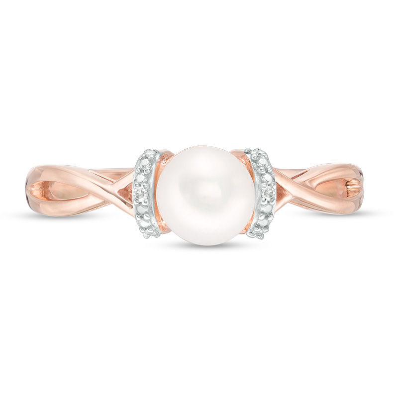 6.0mm Cultured Freshwater Pearl and Diamond Accent Collar Twist Shank Ring in 10K Rose Gold