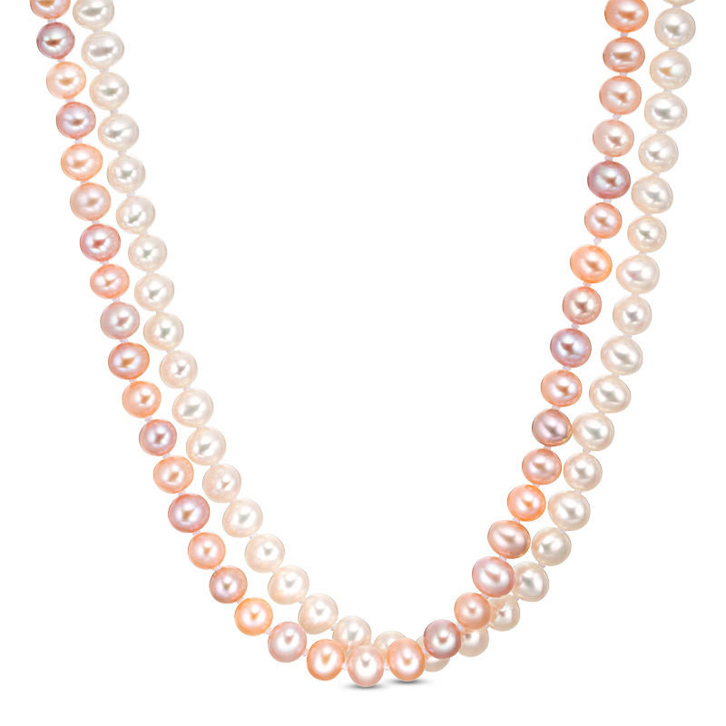 Dyed Multi-Colour and White Cultured Freshwater Pearl Double Strand Necklace with Sterling Silver Filigree Clasp - 16"