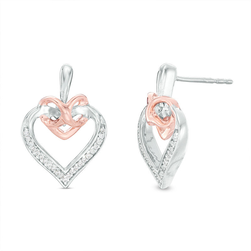 0.085 CT. T.W. Diamond Interlocking Infinity Heart Drop Earrings in Sterling Silver and 10K Rose Gold