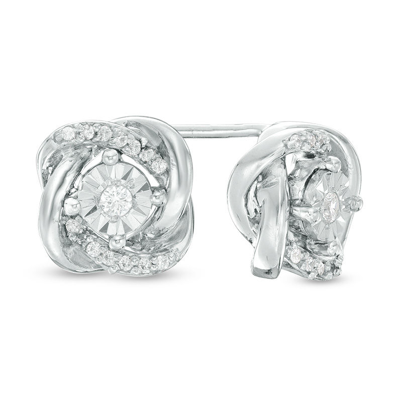 0.115 CT. T.W. Diamond Love Knot Stud Earrings in Sterling Silver|Peoples Jewellers
