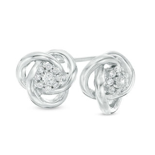 0.18 CT. T.W. Diamond Frame Love Knot Stud Earrings in Sterling Silver