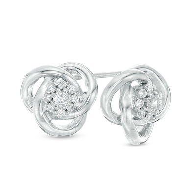 0.18 CT. T.W. Diamond Frame Love Knot Stud Earrings in Sterling Silver