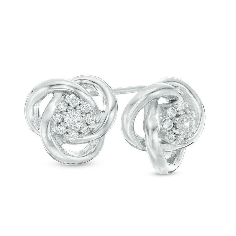 0.18 CT. T.W. Diamond Frame Love Knot Stud Earrings in Sterling Silver