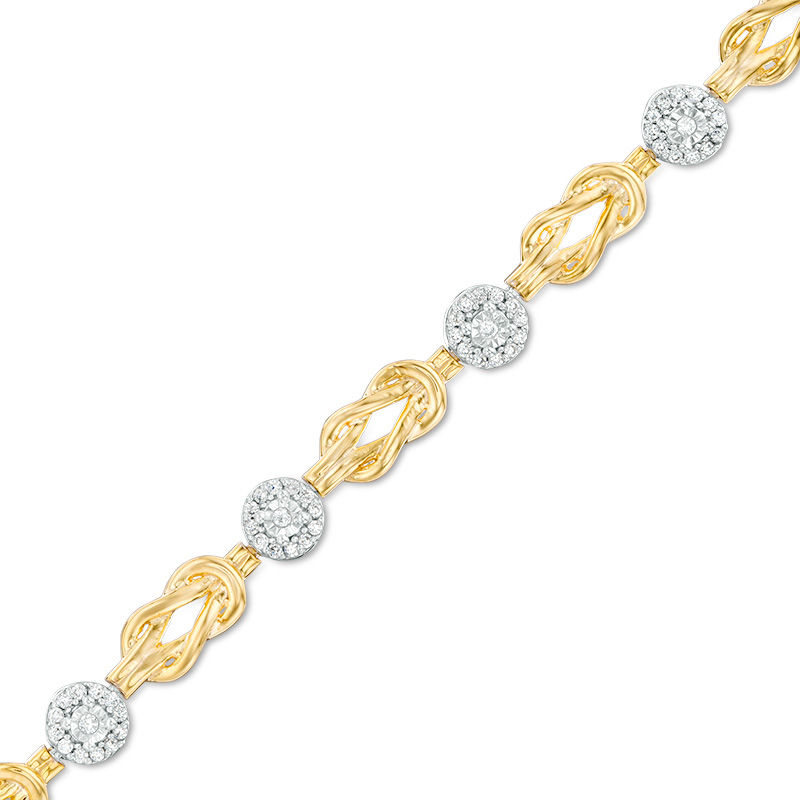 0.58 CT. T.W. Composite Diamond Double Knot Alternating Bracelet in Sterling Silver with 14K Gold Plate