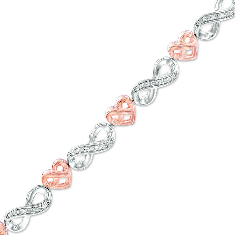 0.115 CT. T.W. Diamond Infinity Heart Bracelet in Sterling Silver and 10K Rose Gold|Peoples Jewellers