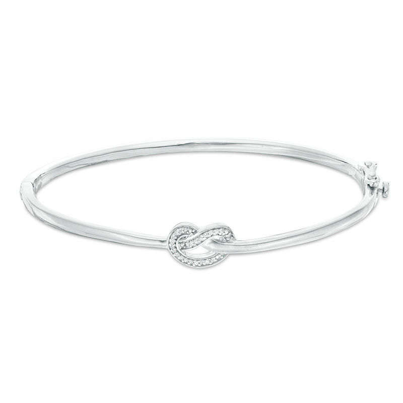 0.065 CT. T.W. Diamond Love Knot Pretzel Bangle in Sterling Silver|Peoples Jewellers