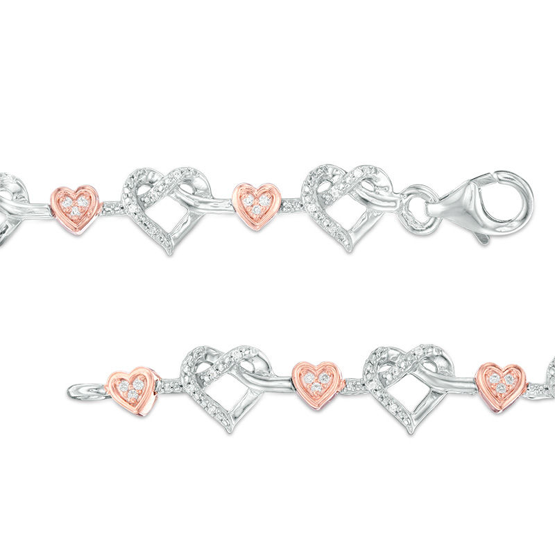 Main Image 2 of 0.23 CT. T.W. Diamond Infinity Love Knot Bracelet in Sterling Silver and 10K Rose Gold