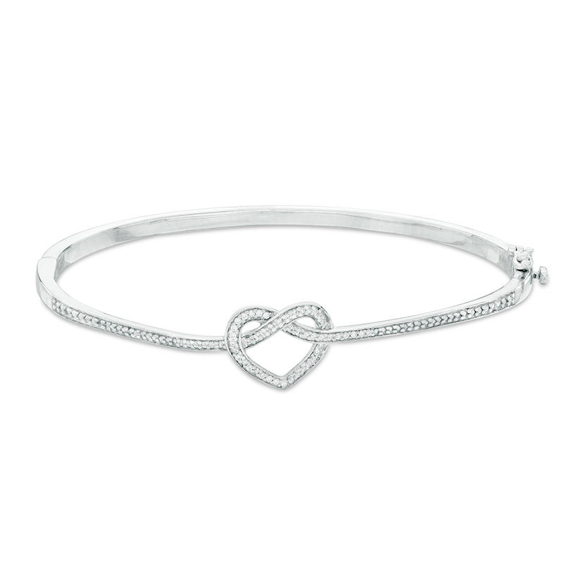 0.145 CT. T.W. Diamond Love Knot Heart Bangle in Sterling Silver