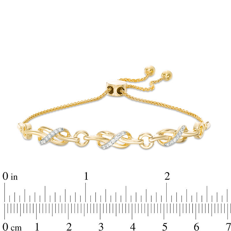 Main Image 2 of 0.145 CT. T.W. Diamond Triple Infinity Knot Bolo Bracelet in Sterling Silver with 14K Gold Plate - 9.5"