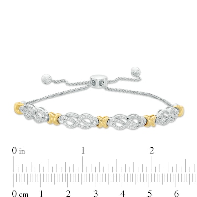 0.38 CT. T.W. Diamond Infinity Knot and "X" Bolo Bracelet in Sterling Silver with 14K Gold Plate - 9.5"