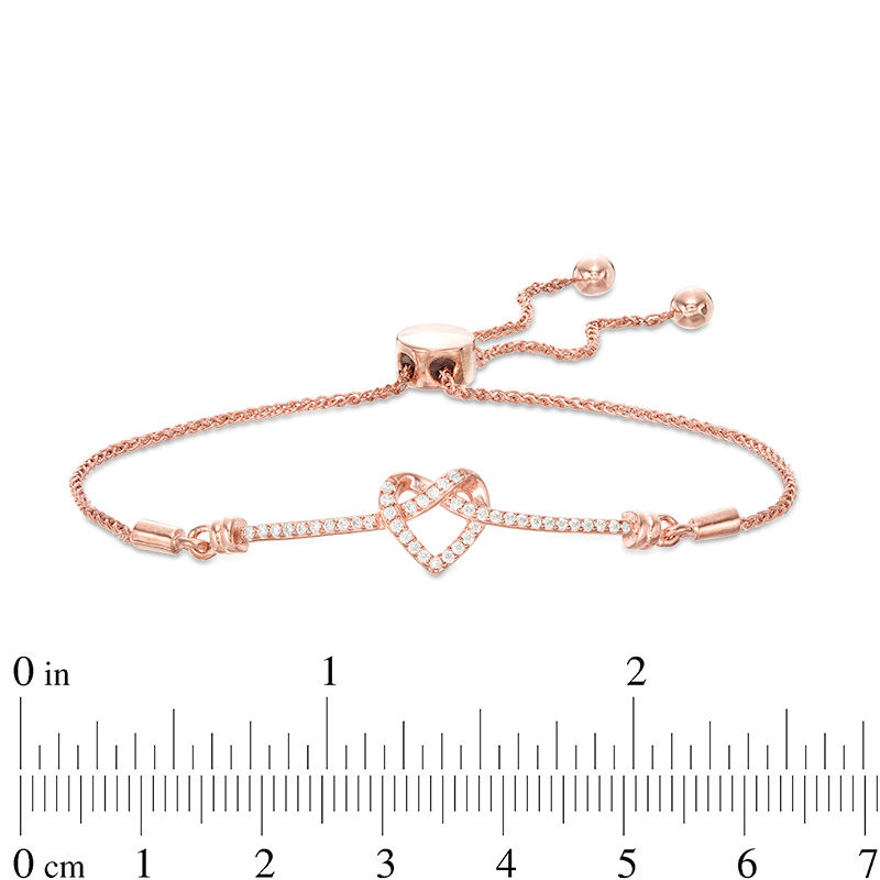 Main Image 2 of 0.18 CT. T.W. Diamond Love Knot Heart Bolo Bracelet in Sterling Silver with 14K Rose Gold Plate - 9.5"