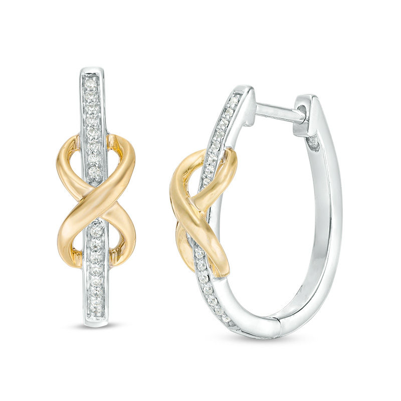 0.086 CT. T.W. Diamond  Infinity Knot Oval Hoop Earrings in Sterling Silver and 10K Gold