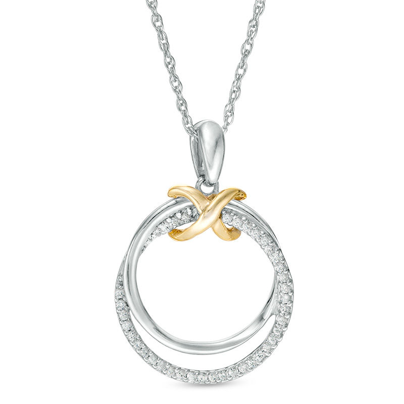 0.117 CT. T.W. Diamond Infinity Knot Interlocking Circles Pendant in Sterling Silver and 10K Gold