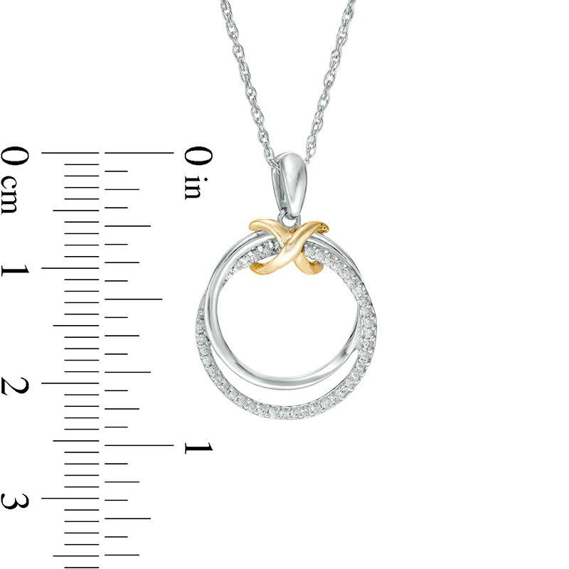 0.117 CT. T.W. Diamond Infinity Knot Interlocking Circles Pendant in Sterling Silver and 10K Gold