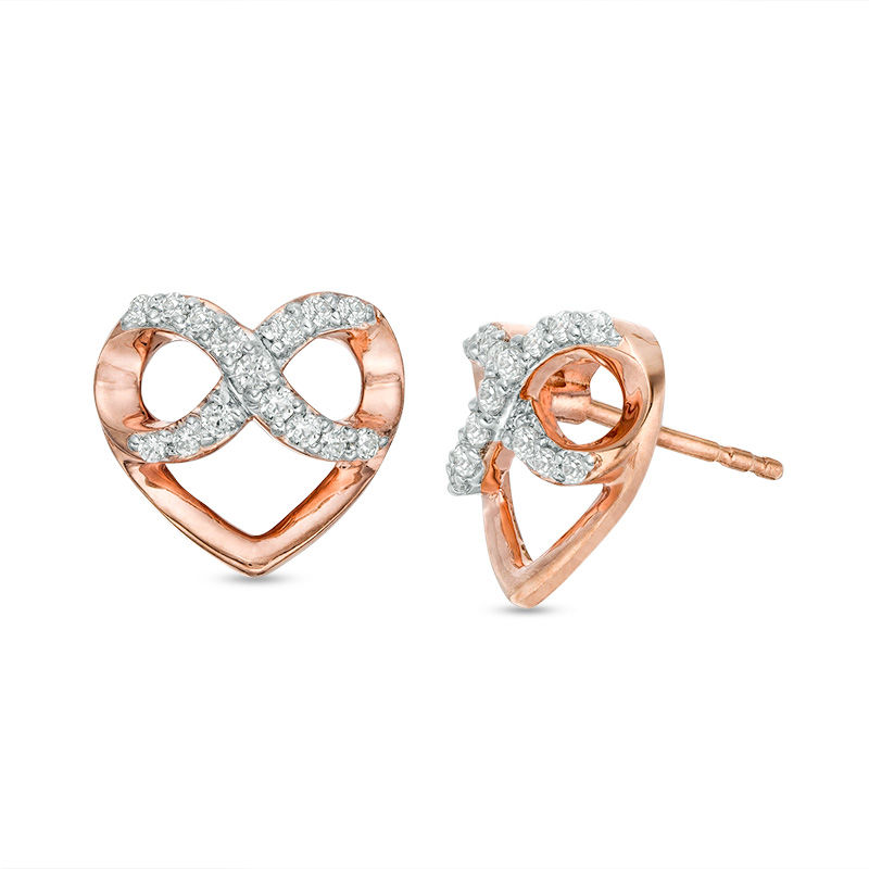 0.18 CT. T.W. Diamond Infinity Heart Stud Earrings in 10K Rose Gold