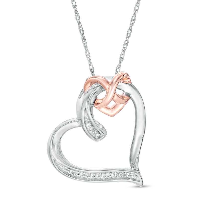 0.04 CT. T.W. Diamond Interlocking Infinity Tilted Heart Pendant in Sterling Silver and 10K Rose Gold