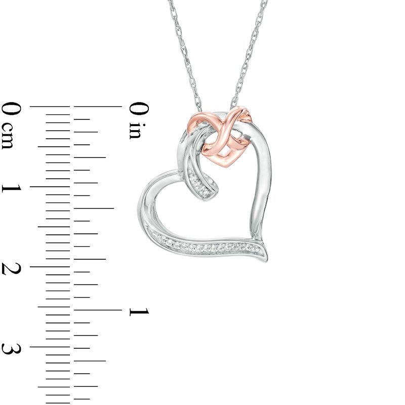 Main Image 2 of 0.04 CT. T.W. Diamond Interlocking Infinity Tilted Heart Pendant in Sterling Silver and 10K Rose Gold