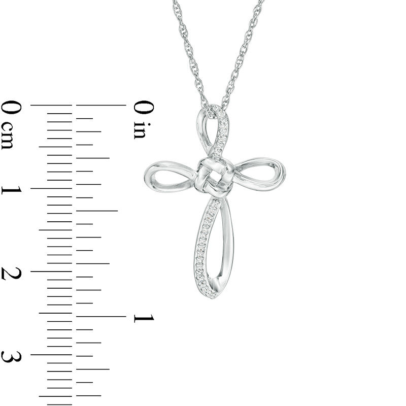 0.04 CT. T.W. Diamond Love Knot Cross Pendant in 10K White Gold