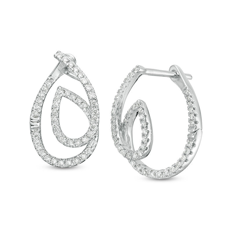 0.33 CT. T.W. Diamond Looped Teardrop Earrings in 10K White Gold|Peoples Jewellers