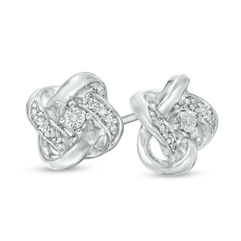 Diamond Accent Love Knot Stud Earrings in 10K White Gold|Peoples Jewellers