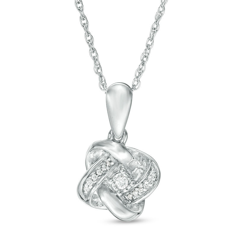 0.04 CT. T.W. Diamond Love Knot Pendant in 10K White Gold